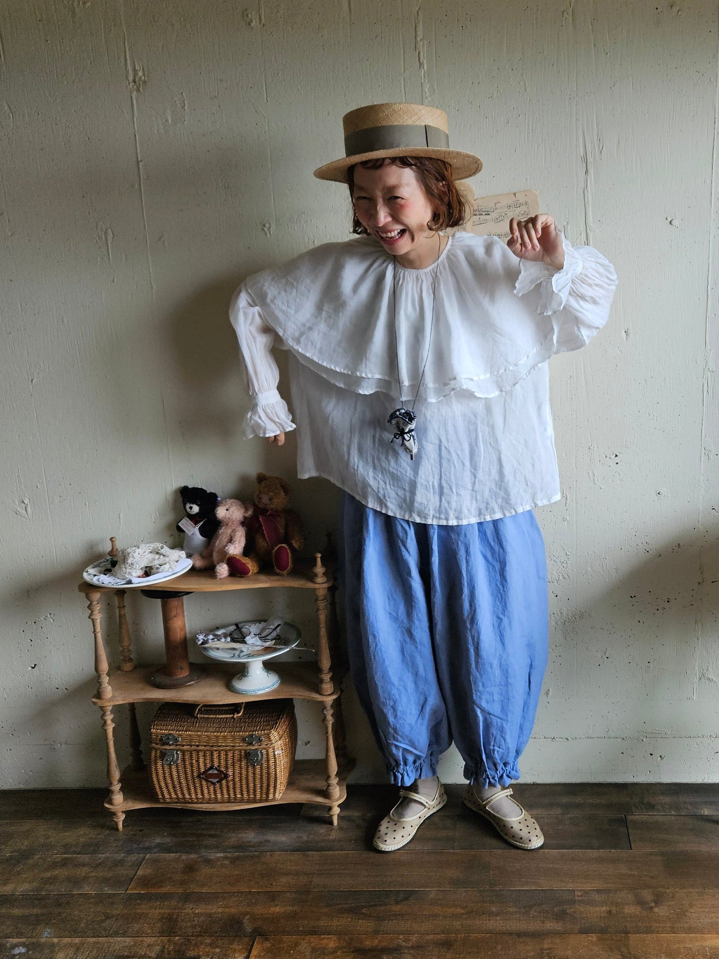【即納】ダブルカラーピエロブラウス　　White  DOUBLE COLLAR PIEROT BLOUSE