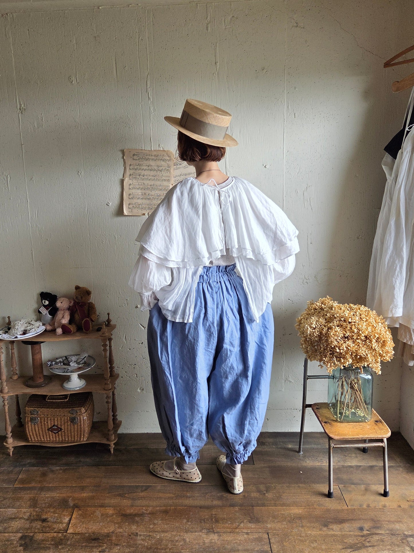 【即納】ドロワーズパンツ　スカイブルー　Skyblue      antique doll drawers  pants