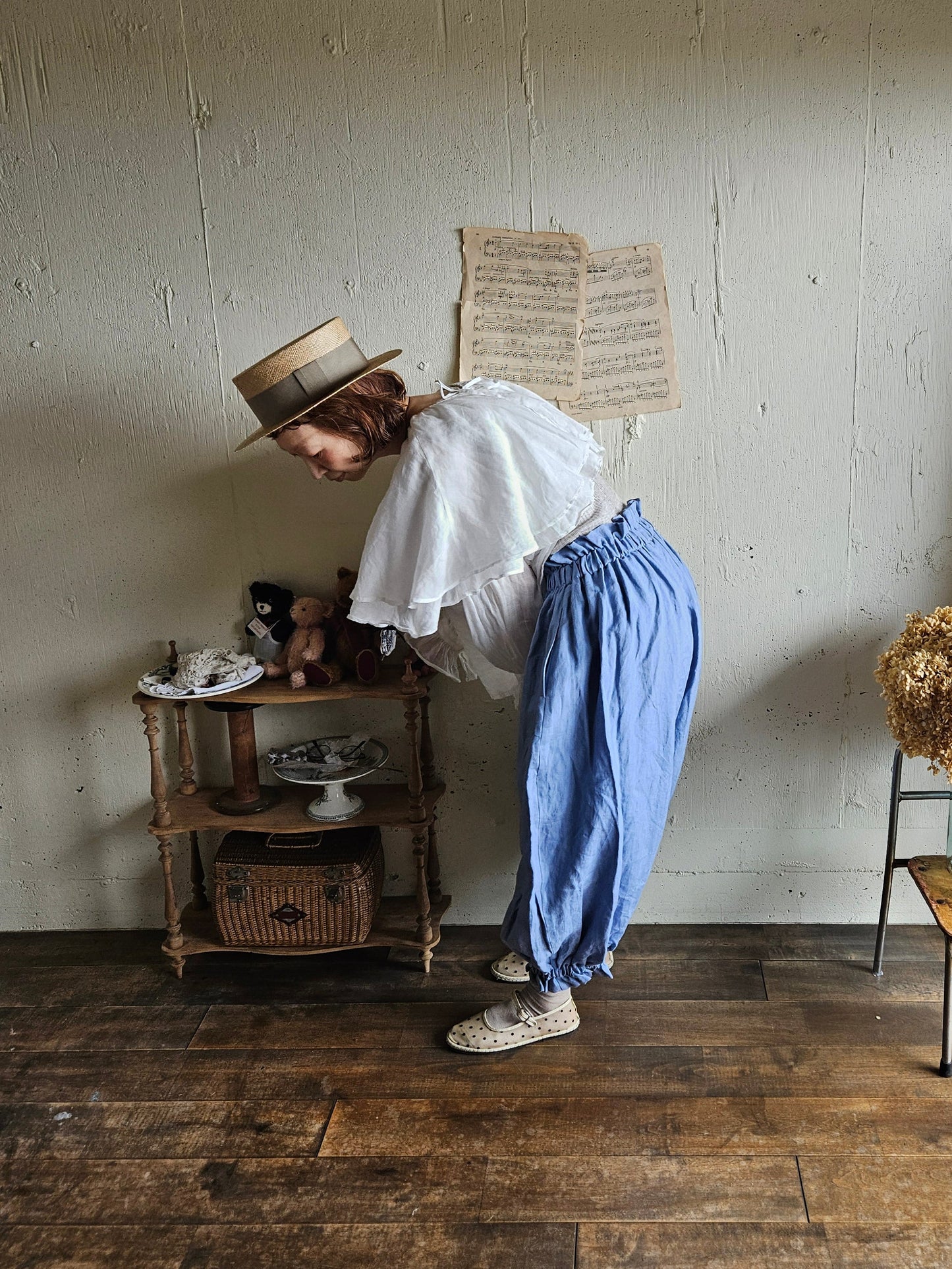 【即納】ドロワーズパンツ　スカイブルー　Skyblue      antique doll drawers  pants