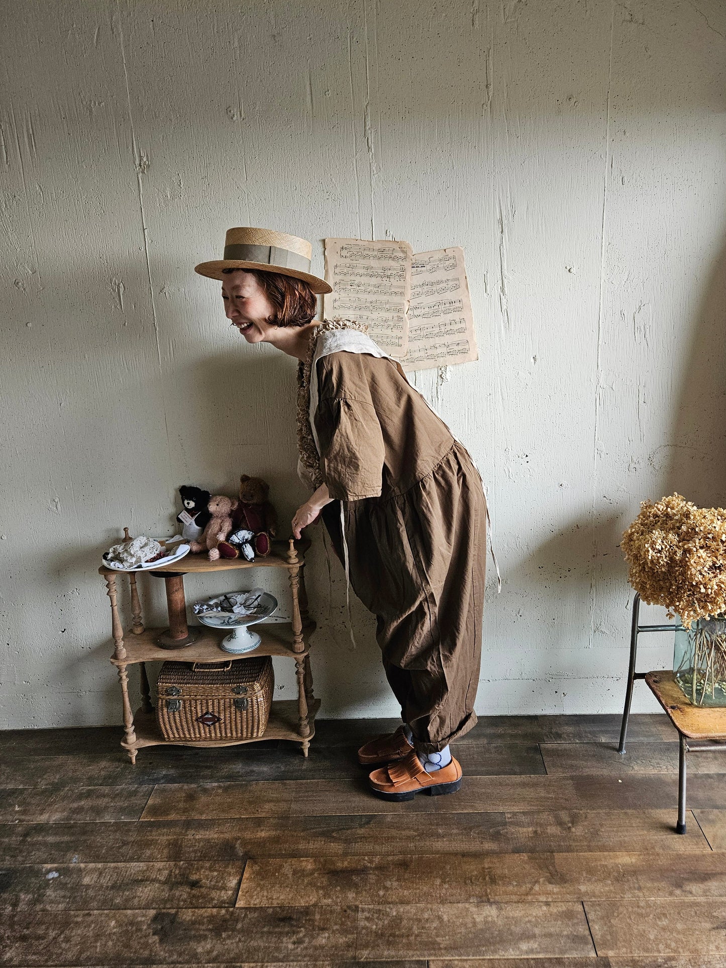 【即納】Gauze# チャーリーサロペット　BROWN ブラウン　オールインワン