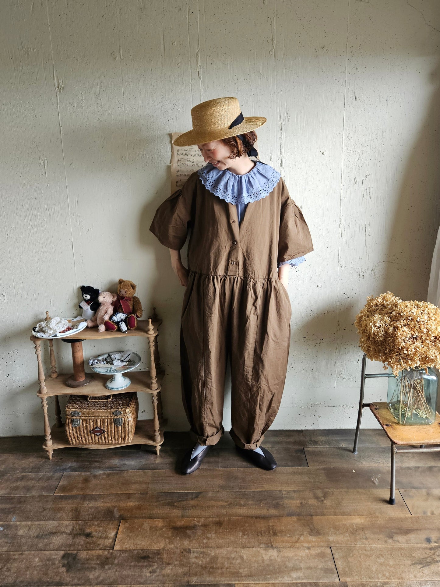 【即納】Gauze# チャーリーサロペット　BROWN ブラウン　オールインワン