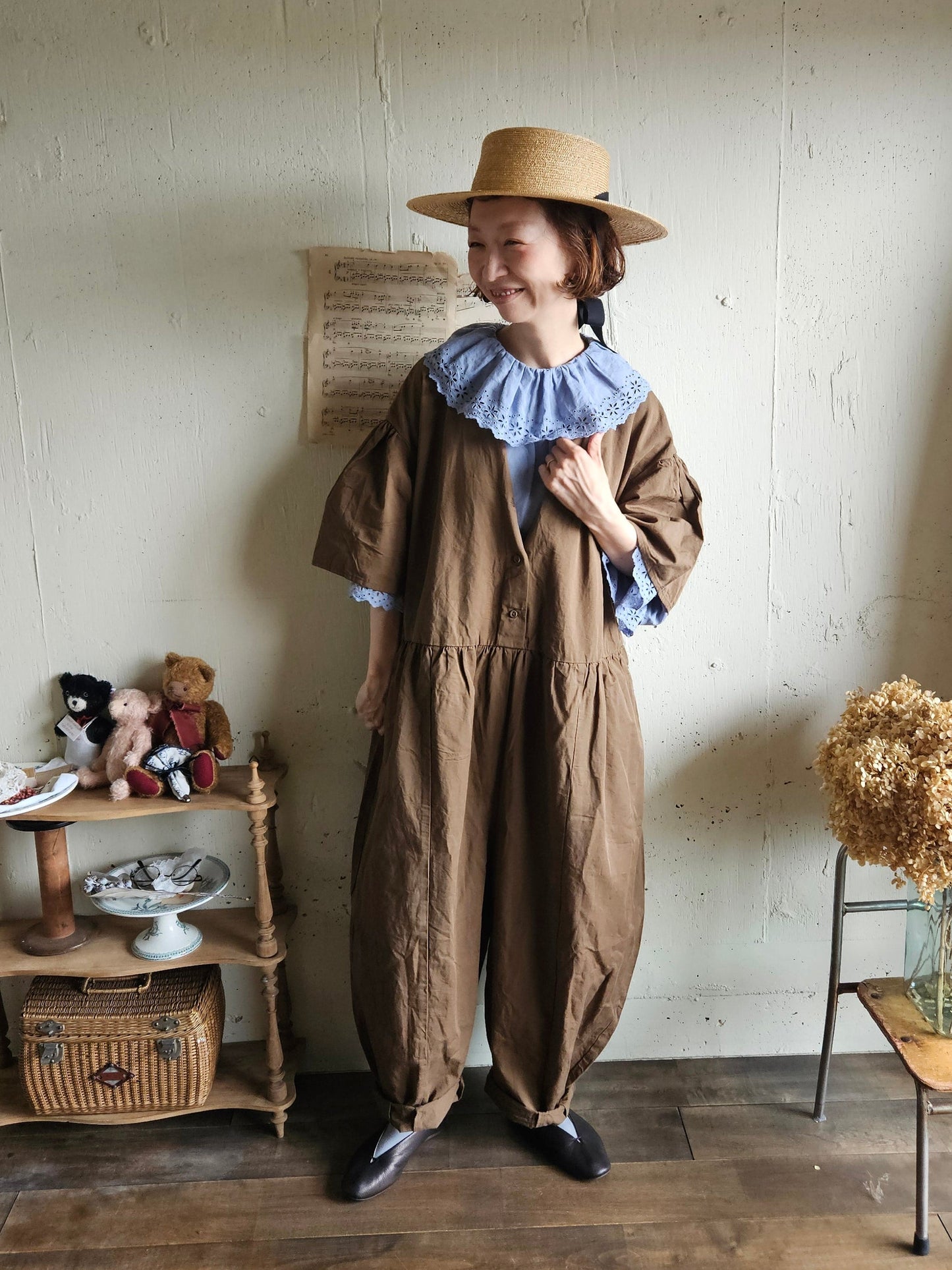 【即納】Gauze# チャーリーサロペット　BROWN ブラウン　オールインワン