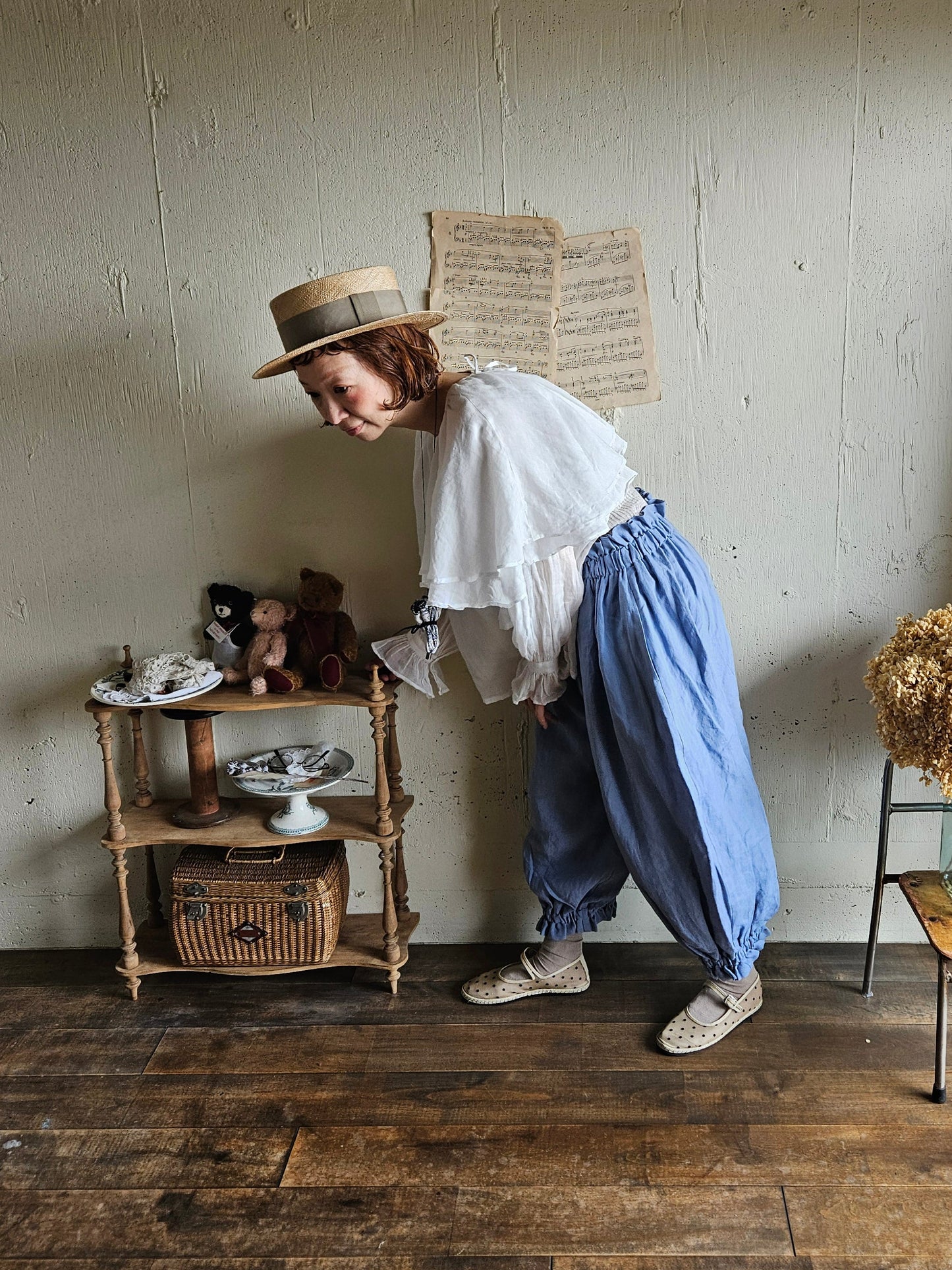 【即納】ドロワーズパンツ　スカイブルー　Skyblue      antique doll drawers  pants