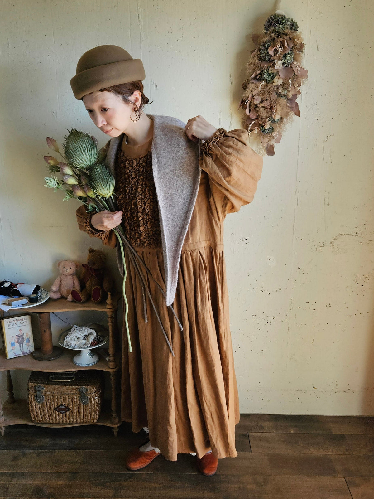 【即納商品】ニットフードネックウォーマー　moca brown　hood neck warmer