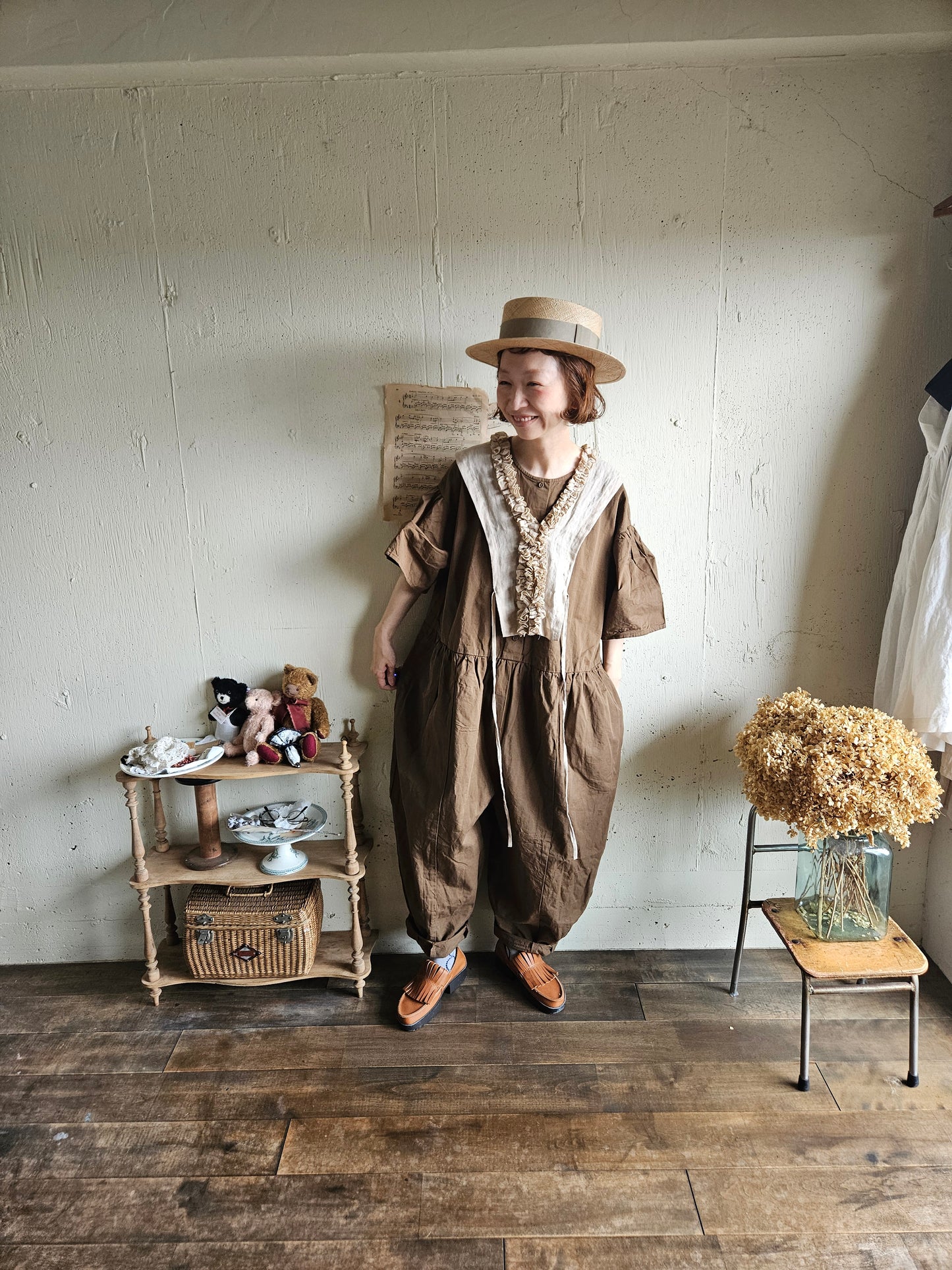 【即納】Gauze# チャーリーサロペット　BROWN ブラウン　オールインワン