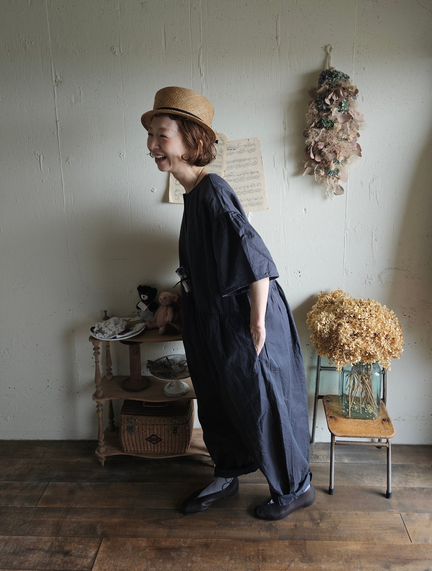 【即納】Gauze#  チャーリーサロペット　CHARCOAL BLACK　オールインワン