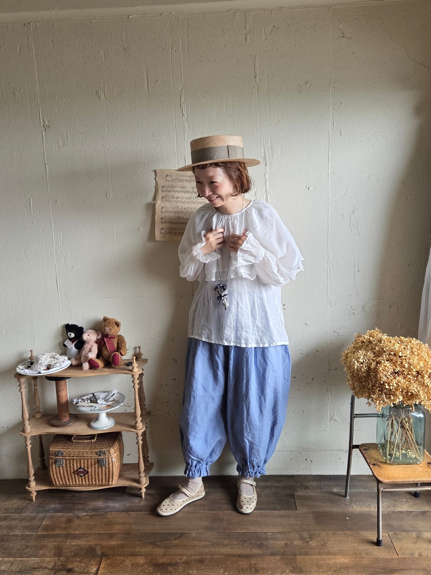 【即納】ドロワーズパンツ　スカイブルー　Skyblue      antique doll drawers  pants
