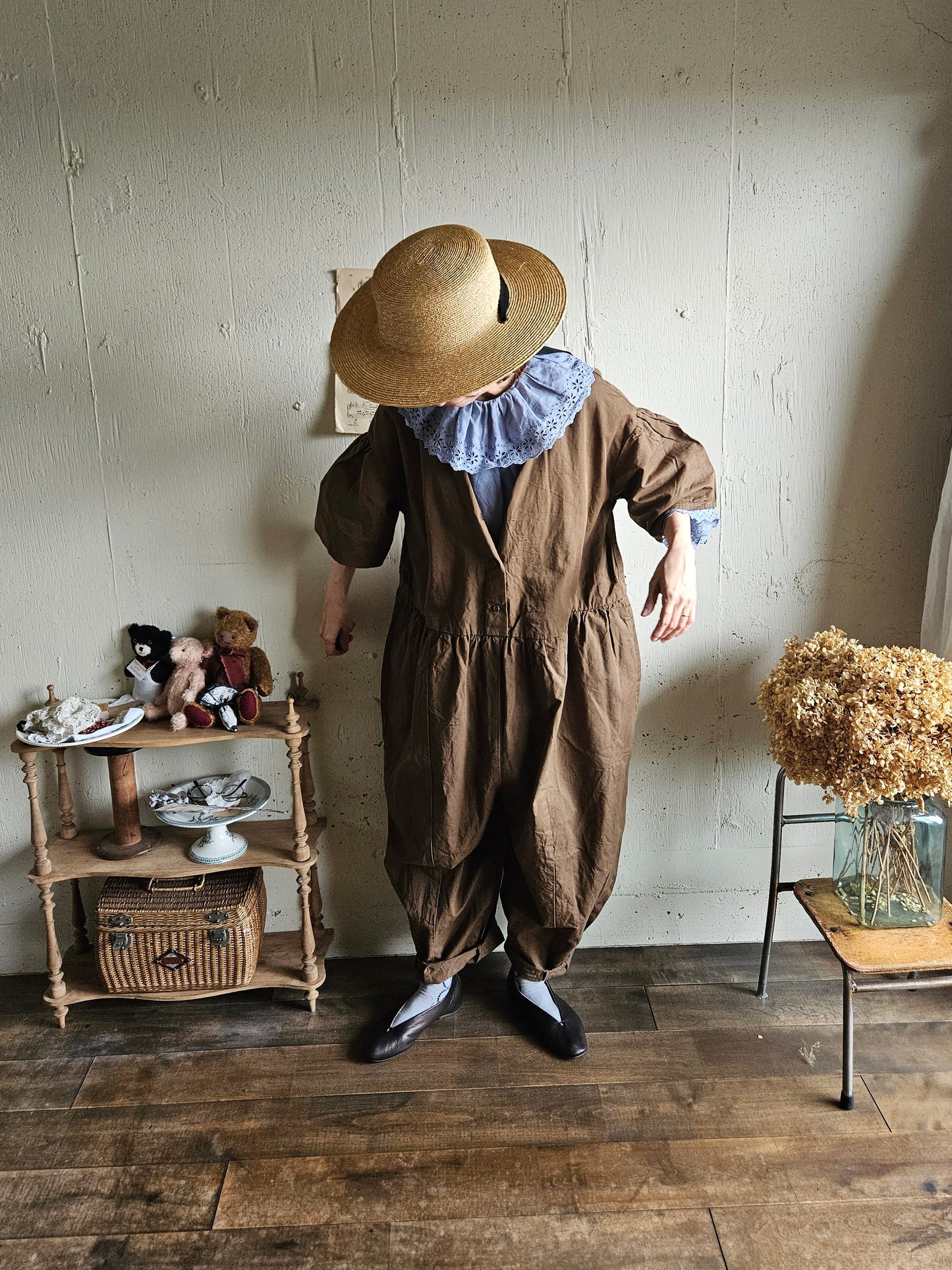 【即納】Gauze# チャーリーサロペット　BROWN ブラウン　オールインワン