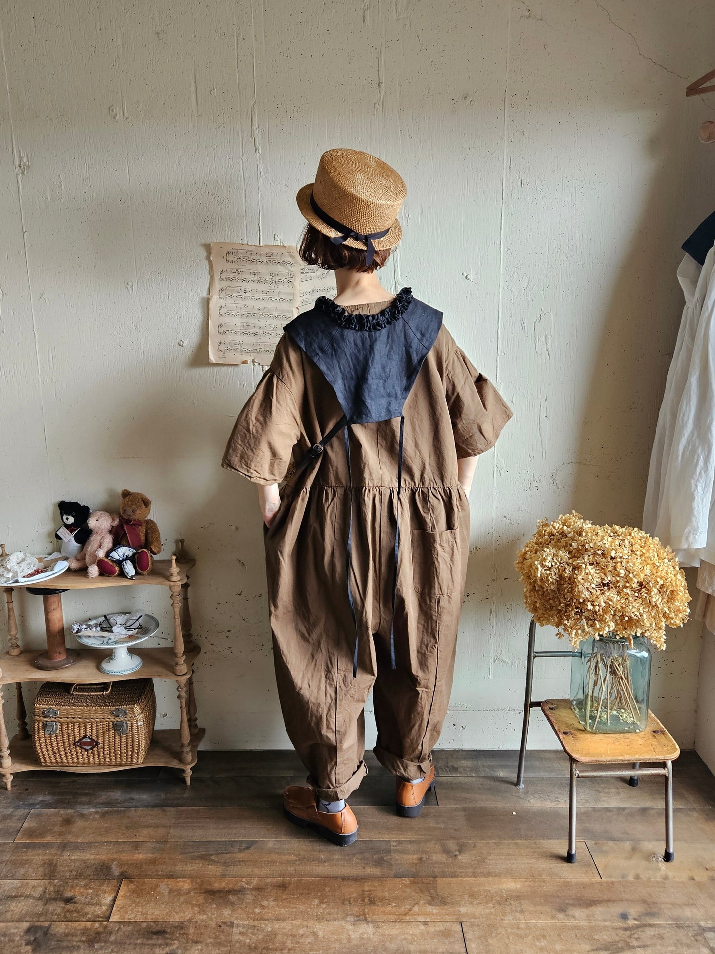 【即納】Gauze# チャーリーサロペット　BROWN ブラウン　オールインワン