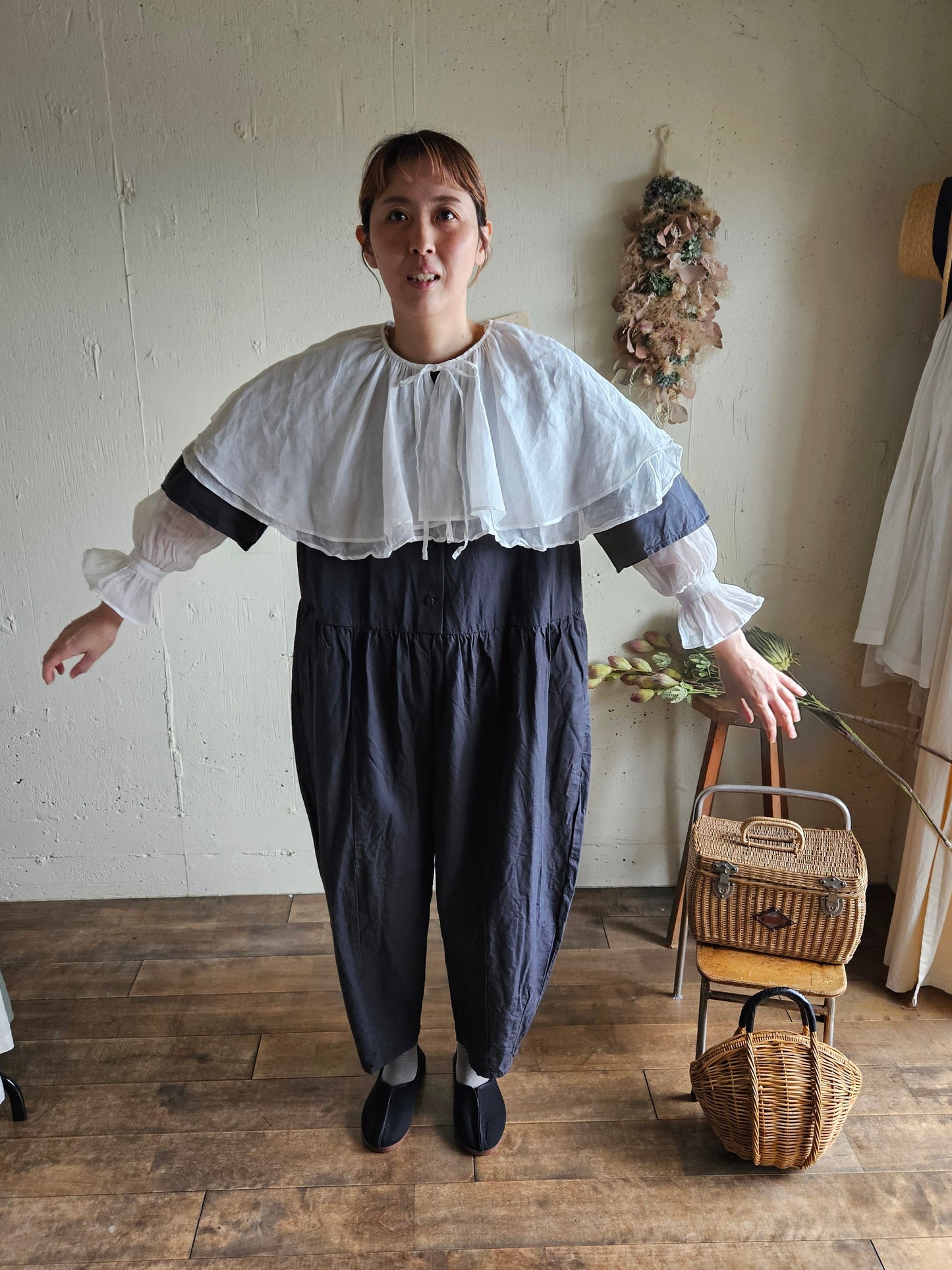 【即納】ダブルカラーピエロブラウス　　White  DOUBLE COLLAR PIEROT BLOUSE