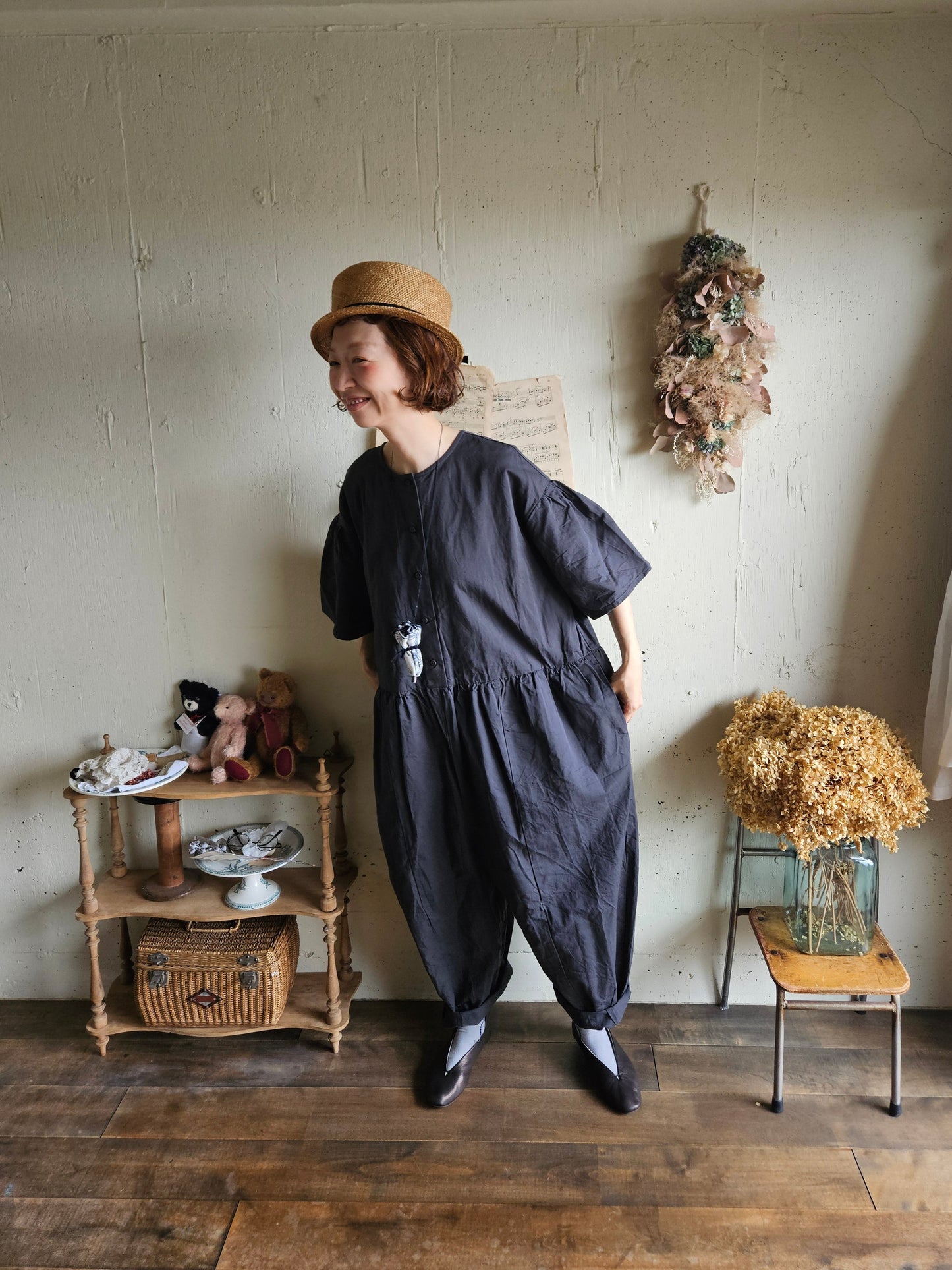 【即納】Gauze#  チャーリーサロペット　CHARCOAL BLACK　オールインワン