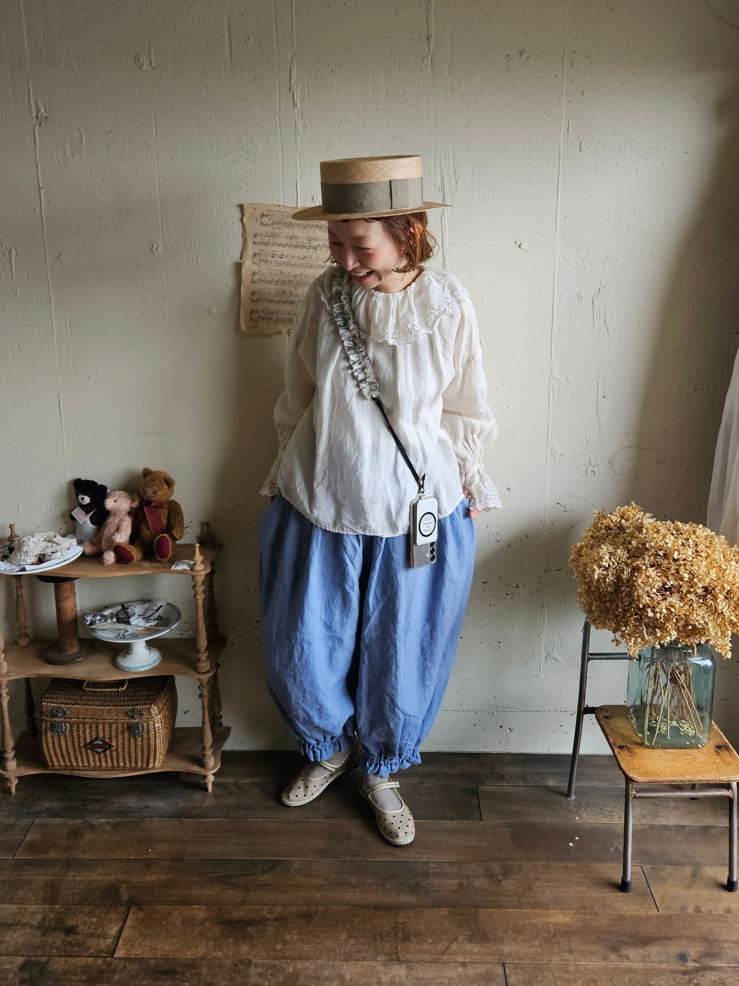 【即納】ドロワーズパンツ　スカイブルー　Skyblue      antique doll drawers  pants