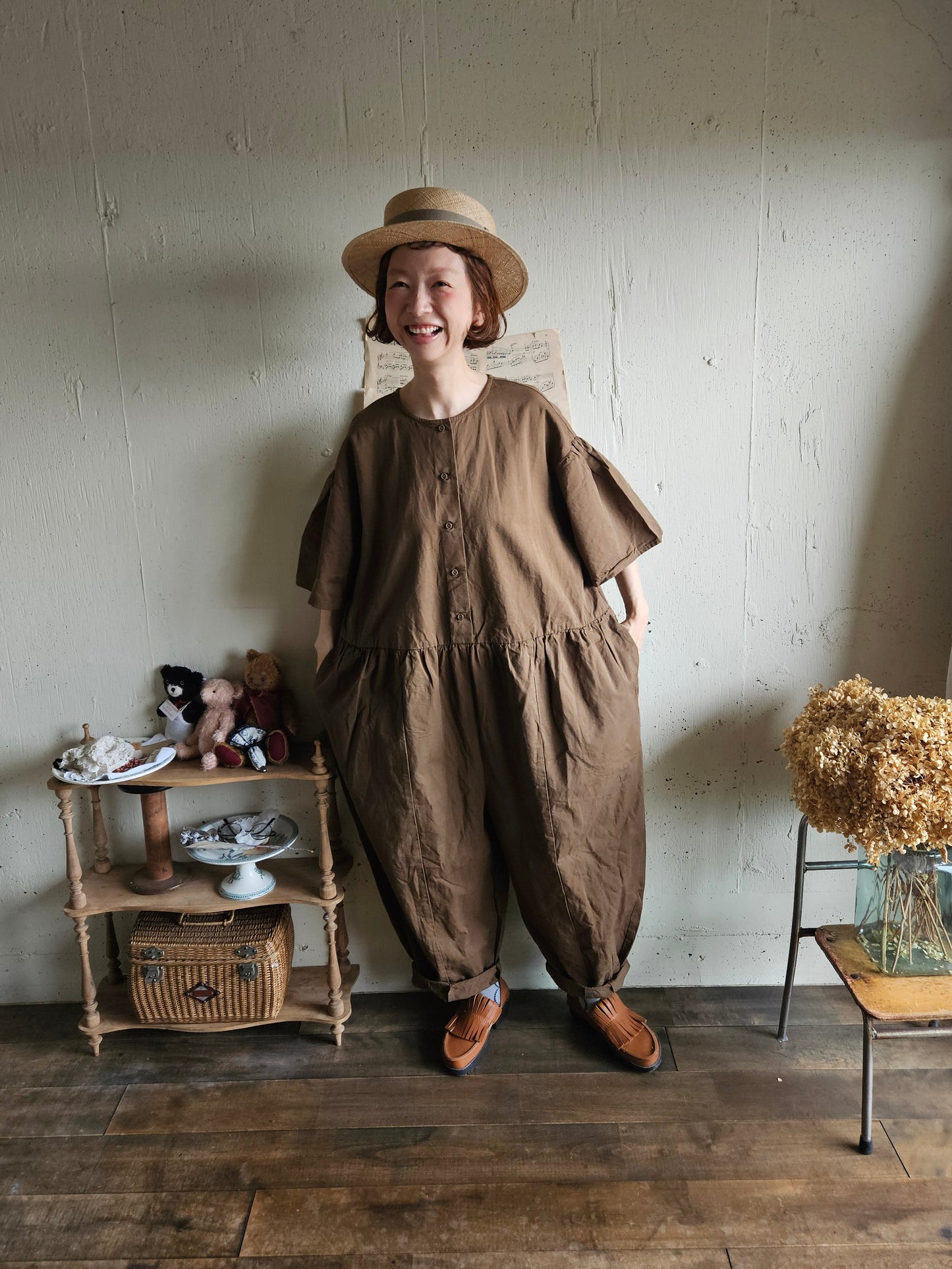 【即納】Gauze# チャーリーサロペット　BROWN ブラウン　オールインワン