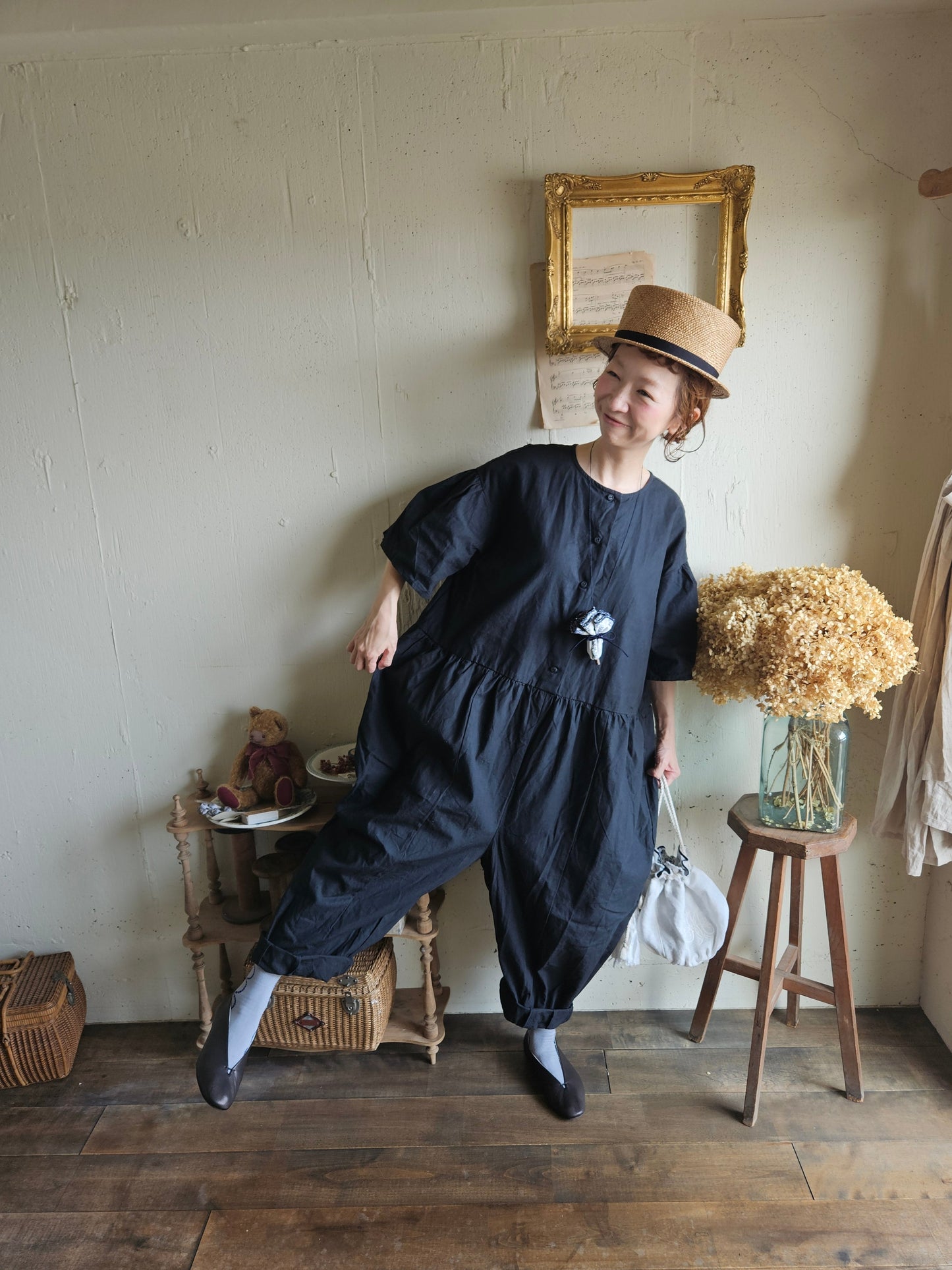 【即納】Gauze#  チャーリーサロペット　CHARCOAL BLACK　オールインワン