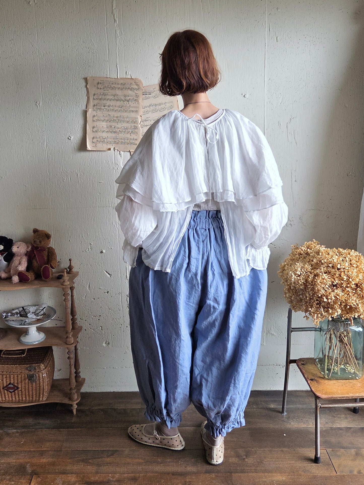 【即納】ダブルカラーピエロブラウス　　White  DOUBLE COLLAR PIEROT BLOUSE