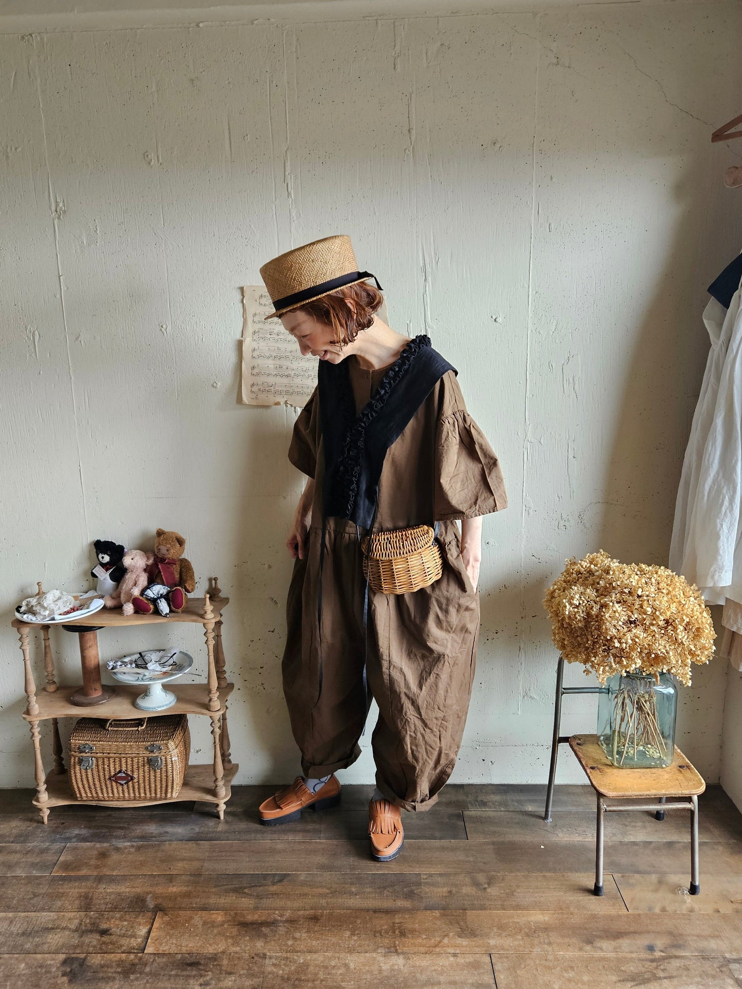 【即納】Gauze# チャーリーサロペット　BROWN ブラウン　オールインワン