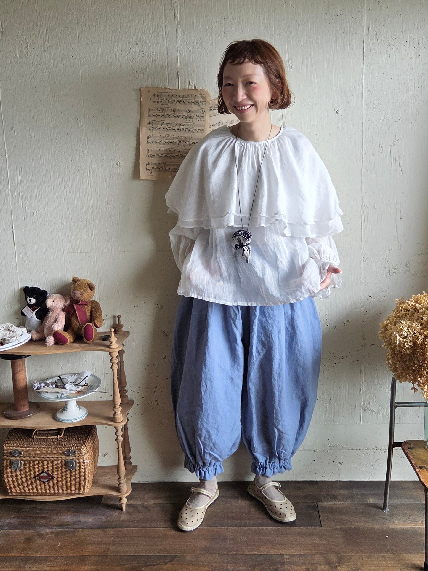 【即納】ダブルカラーピエロブラウス　　White  DOUBLE COLLAR PIEROT BLOUSE