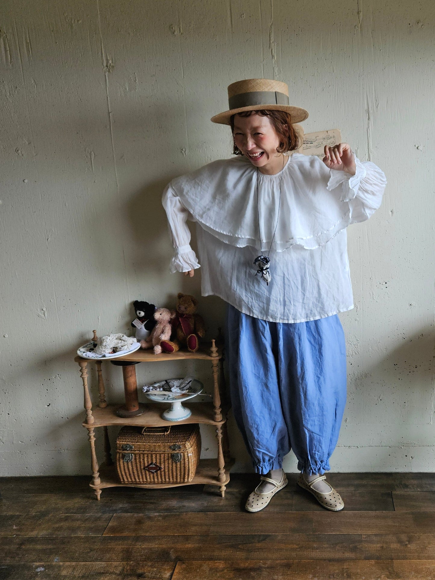 【即納】ドロワーズパンツ　スカイブルー　Skyblue      antique doll drawers  pants