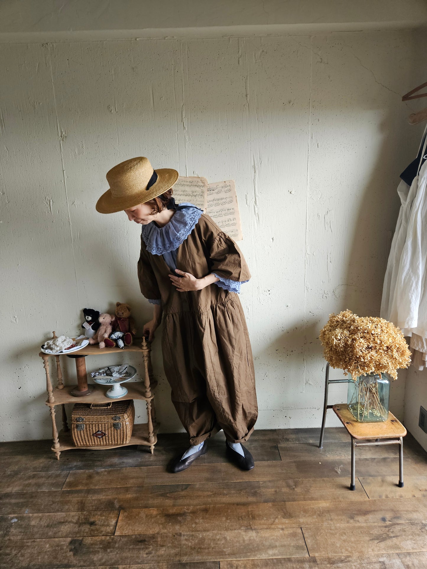【即納】アンティークフリルブラウス　gauze#×megurimegutte  別注カラー！スモーキーブルー　smoky blue    antique frill blouse