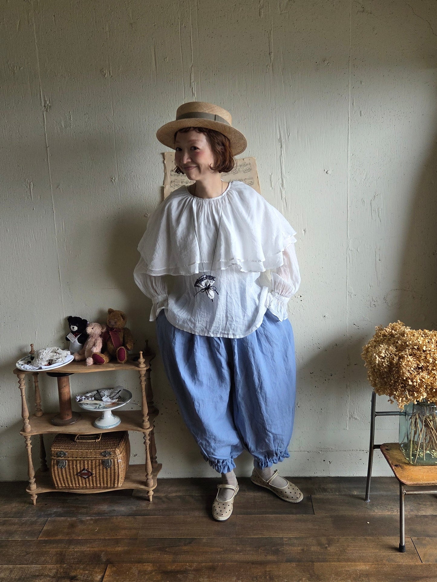 【即納】ダブルカラーピエロブラウス　　White  DOUBLE COLLAR PIEROT BLOUSE