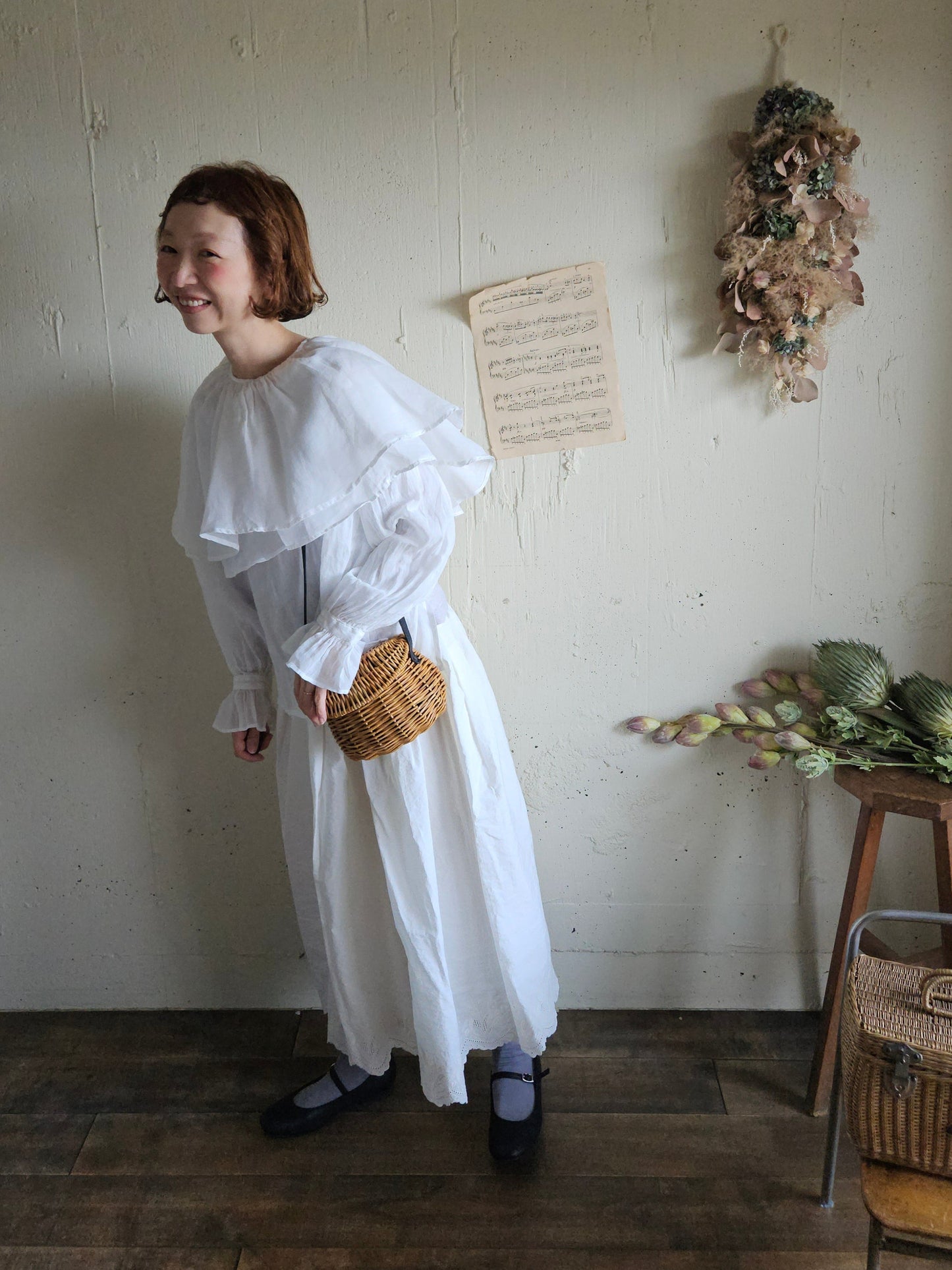 【即納】ダブルカラーピエロブラウス　　White  DOUBLE COLLAR PIEROT BLOUSE