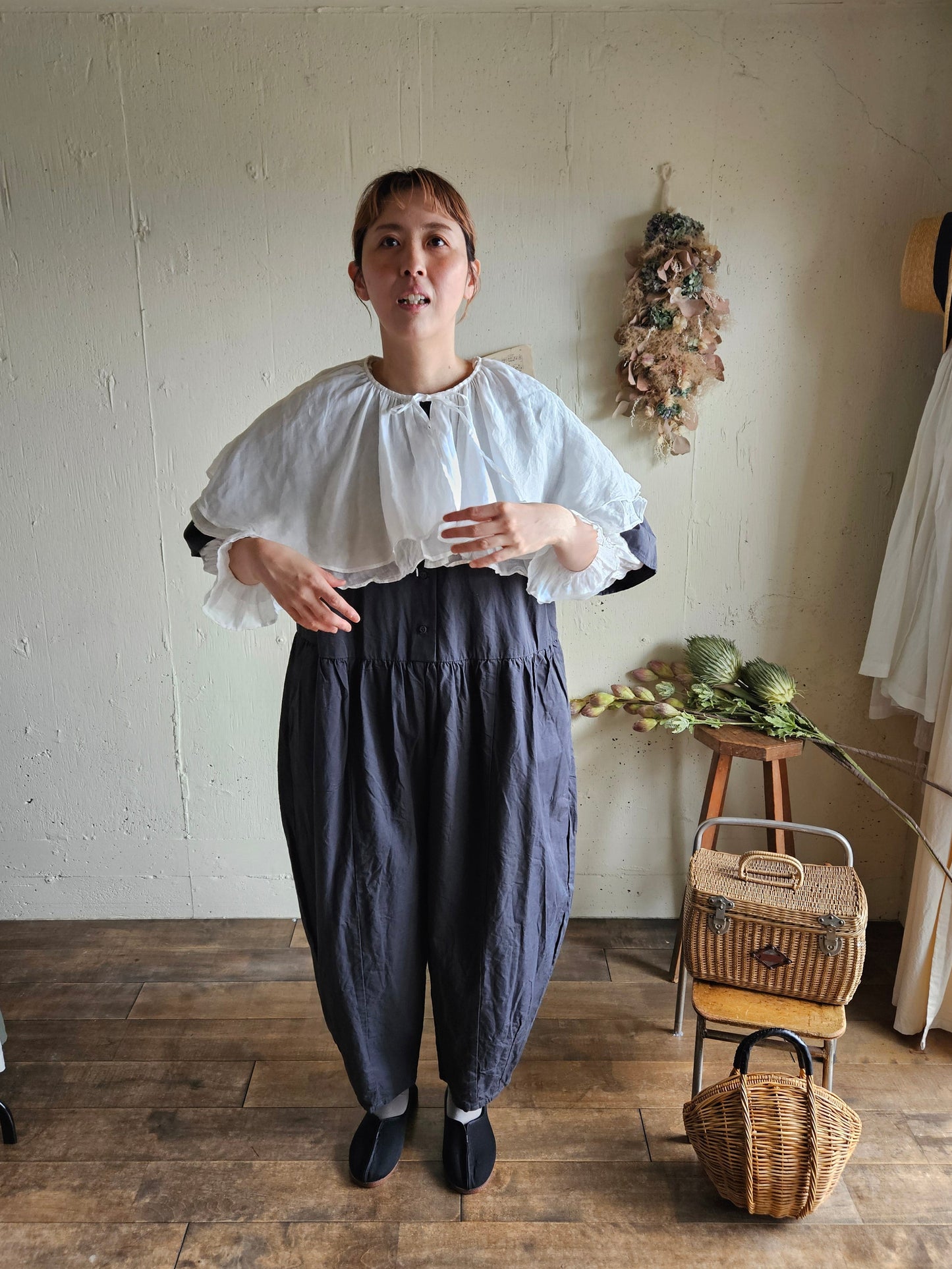 【即納】ダブルカラーピエロブラウス　　White  DOUBLE COLLAR PIEROT BLOUSE