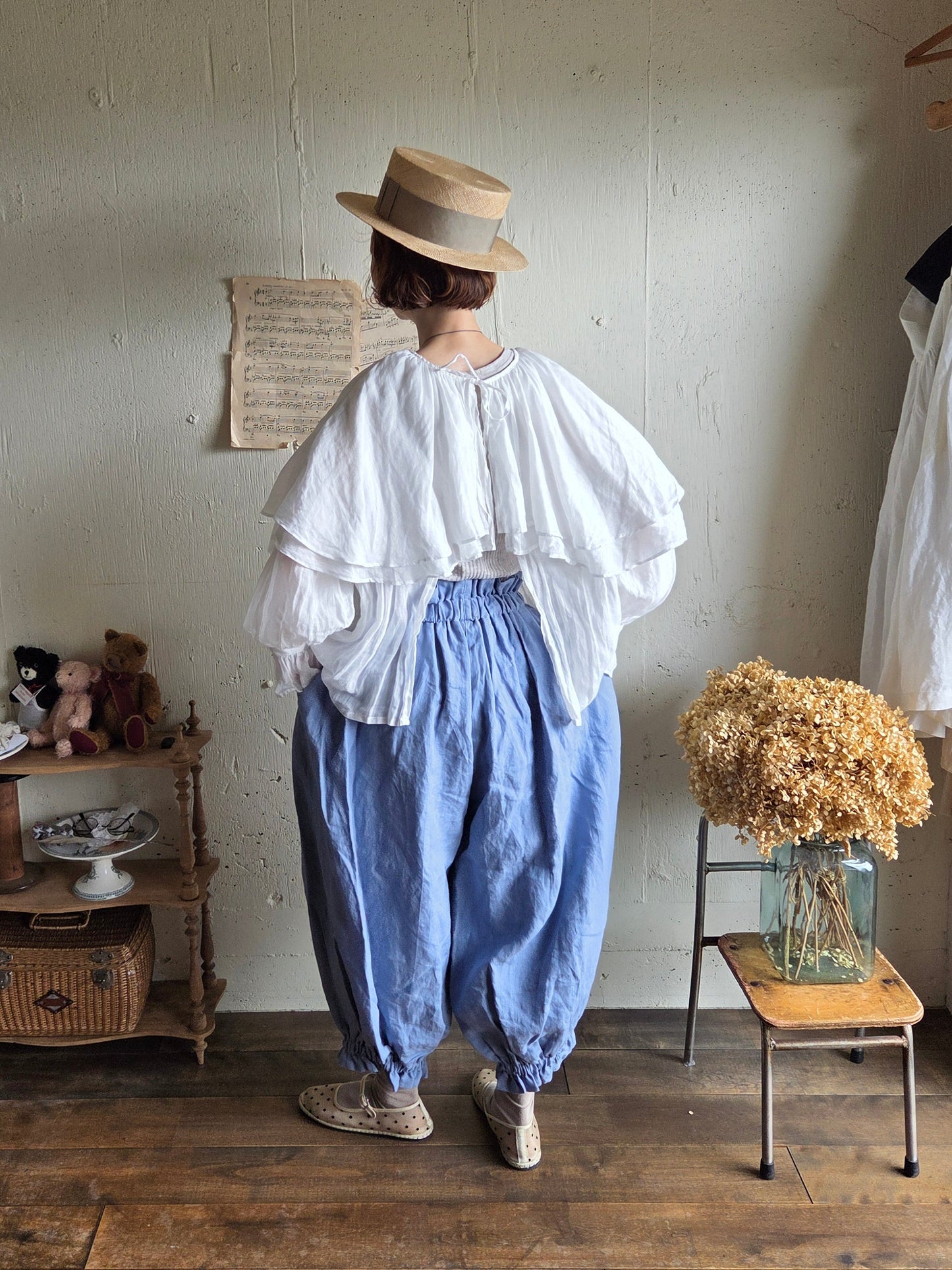 【即納】ダブルカラーピエロブラウス　　White  DOUBLE COLLAR PIEROT BLOUSE