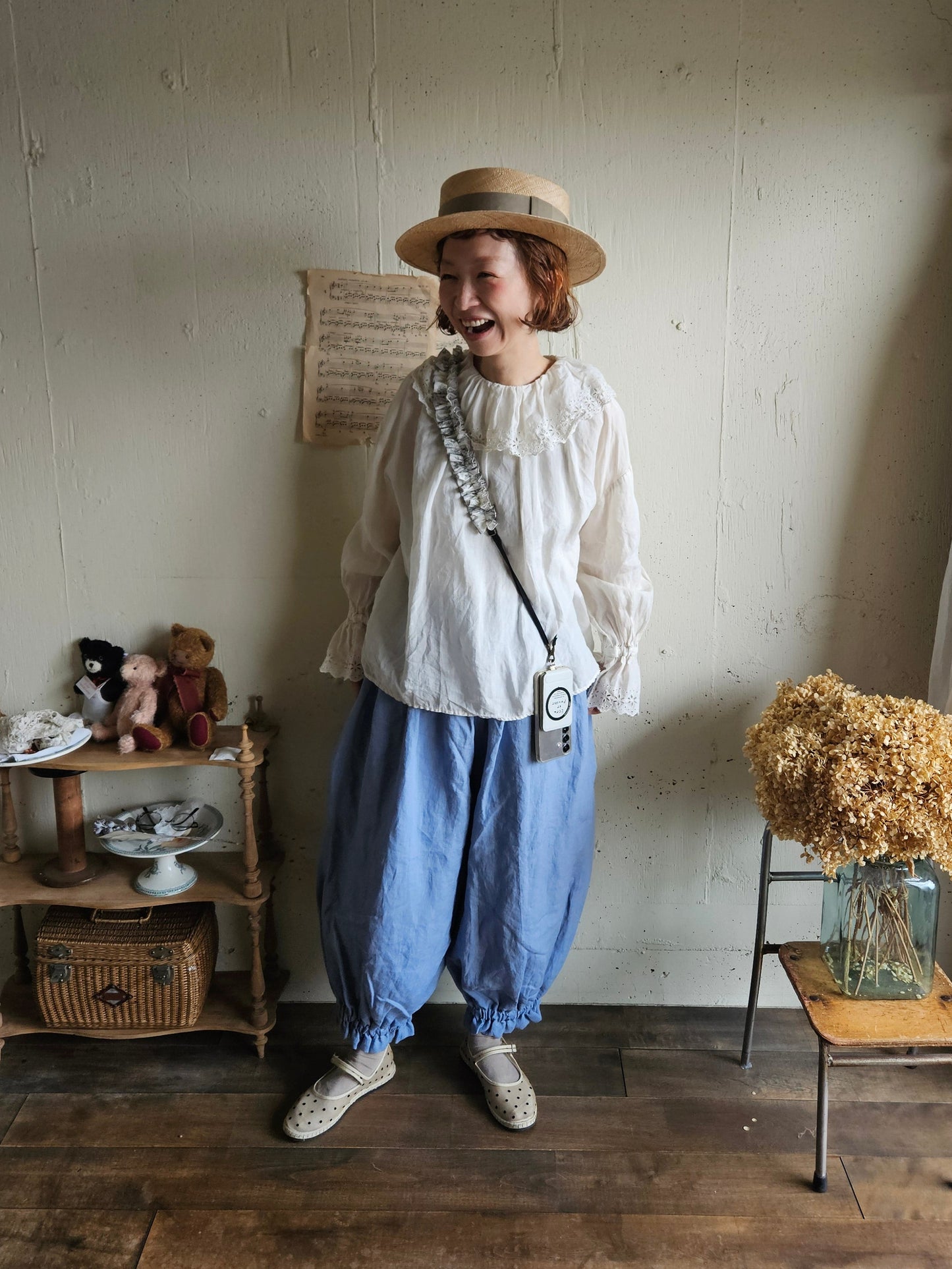 【即納】ドロワーズパンツ　スカイブルー　Skyblue      antique doll drawers  pants