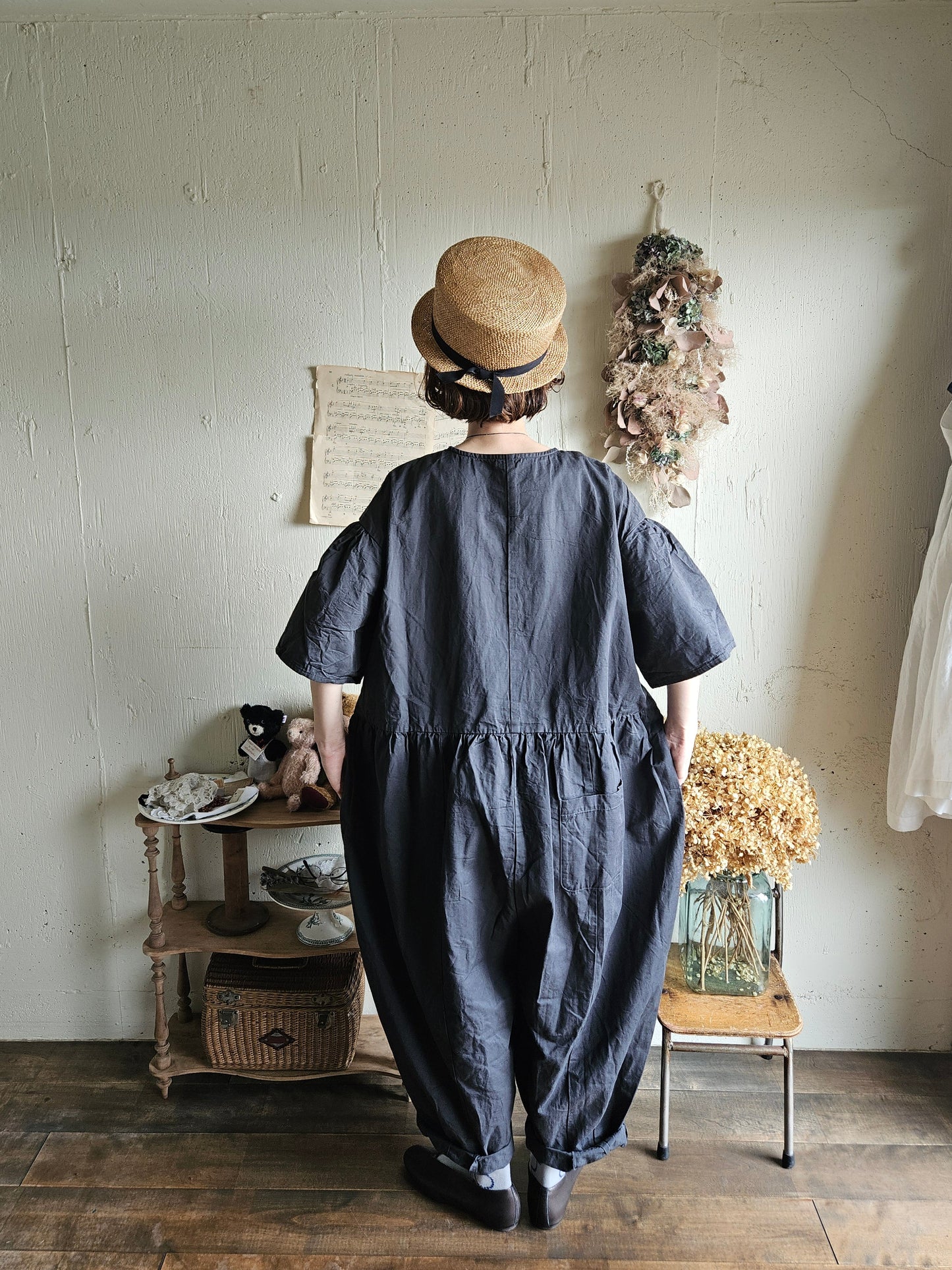 【即納】Gauze#  チャーリーサロペット　CHARCOAL BLACK　オールインワン