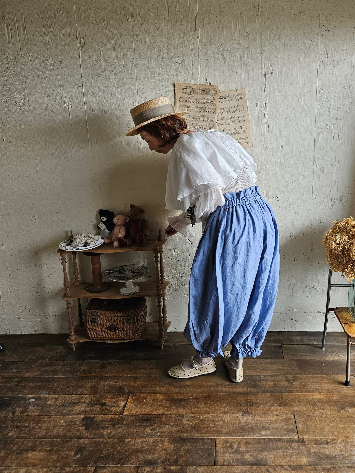 【即納】ドロワーズパンツ　スカイブルー　Skyblue      antique doll drawers  pants