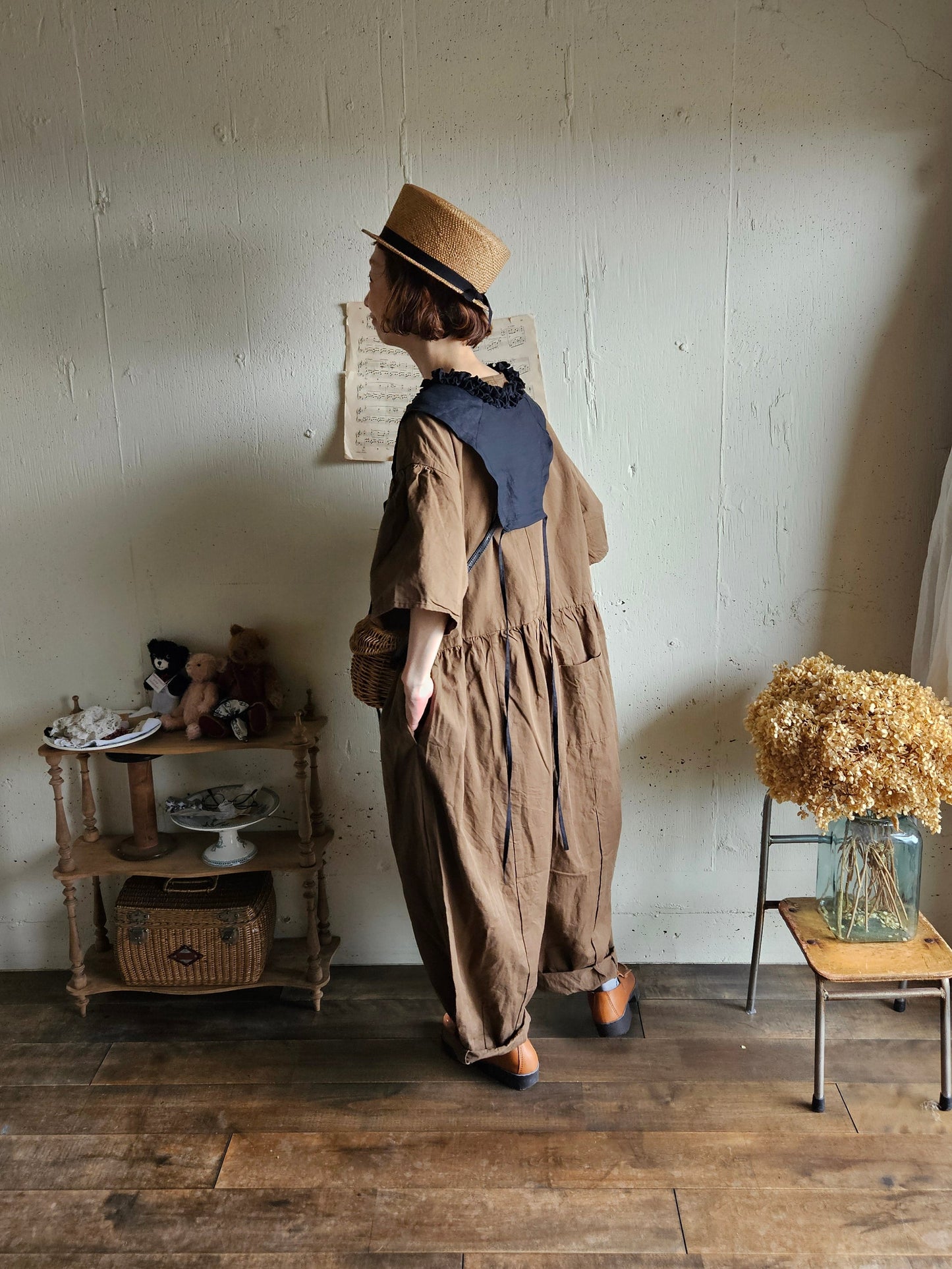 【即納】Gauze# チャーリーサロペット　BROWN ブラウン　オールインワン