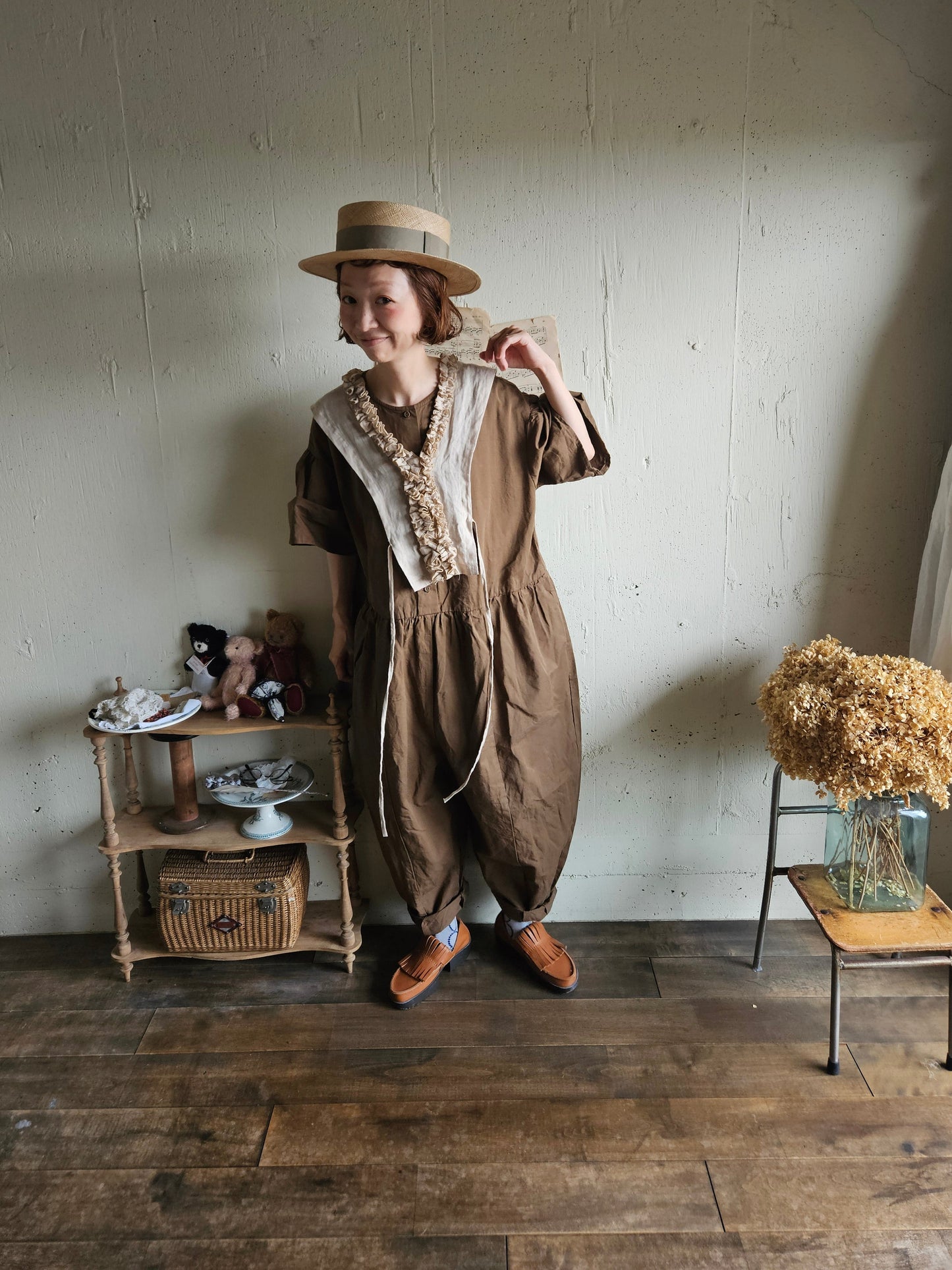 【即納】Gauze# チャーリーサロペット　BROWN ブラウン　オールインワン