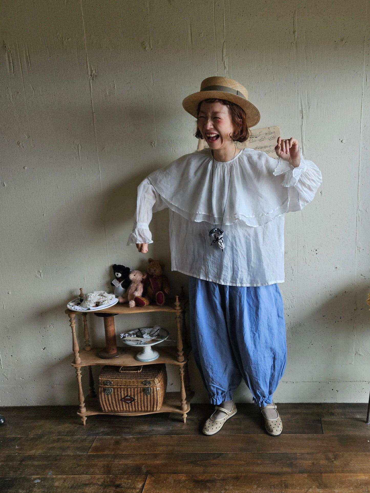 【即納】ドロワーズパンツ　スカイブルー　Skyblue      antique doll drawers  pants