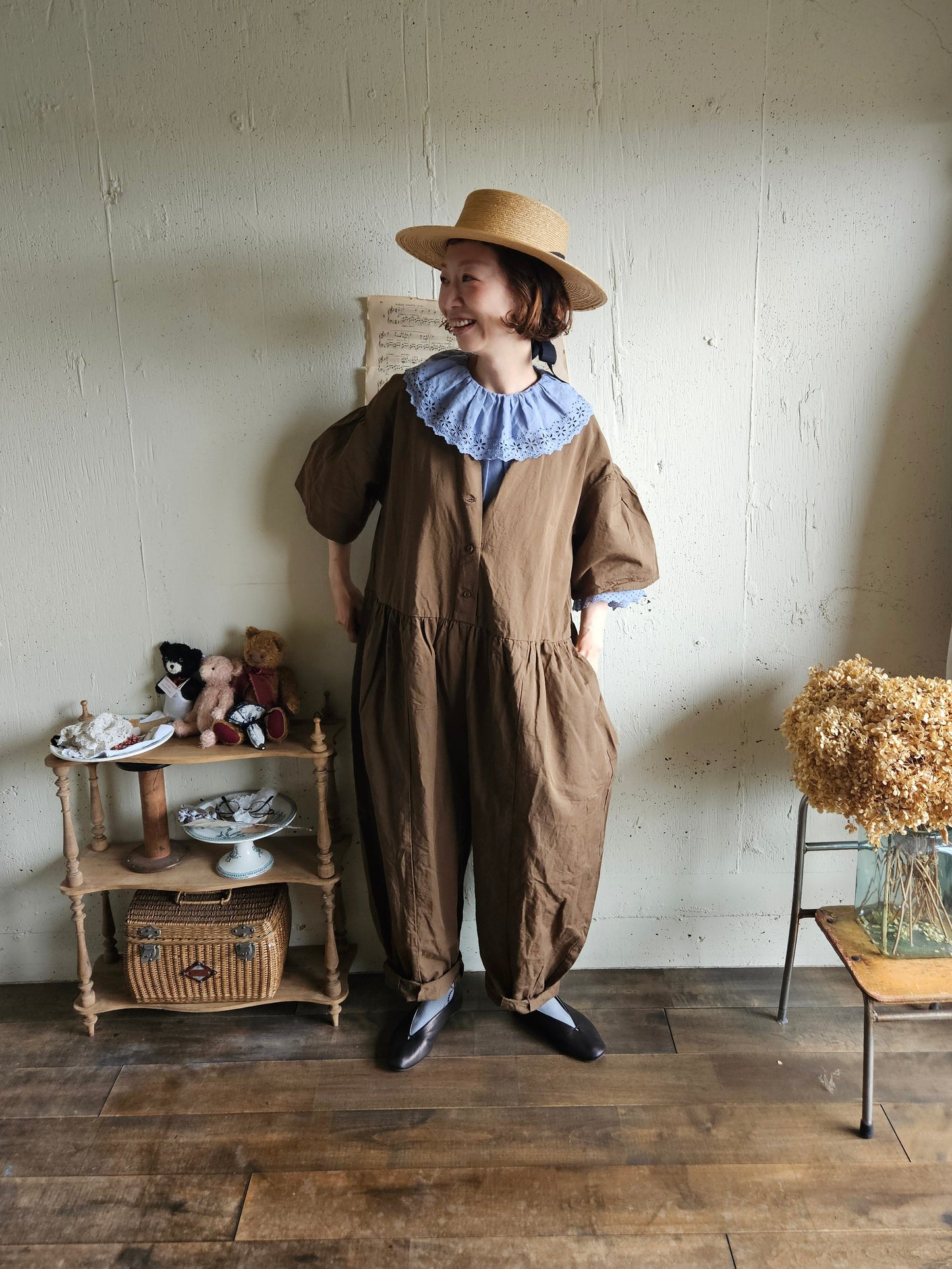 【即納】Gauze# チャーリーサロペット　BROWN ブラウン　オールインワン