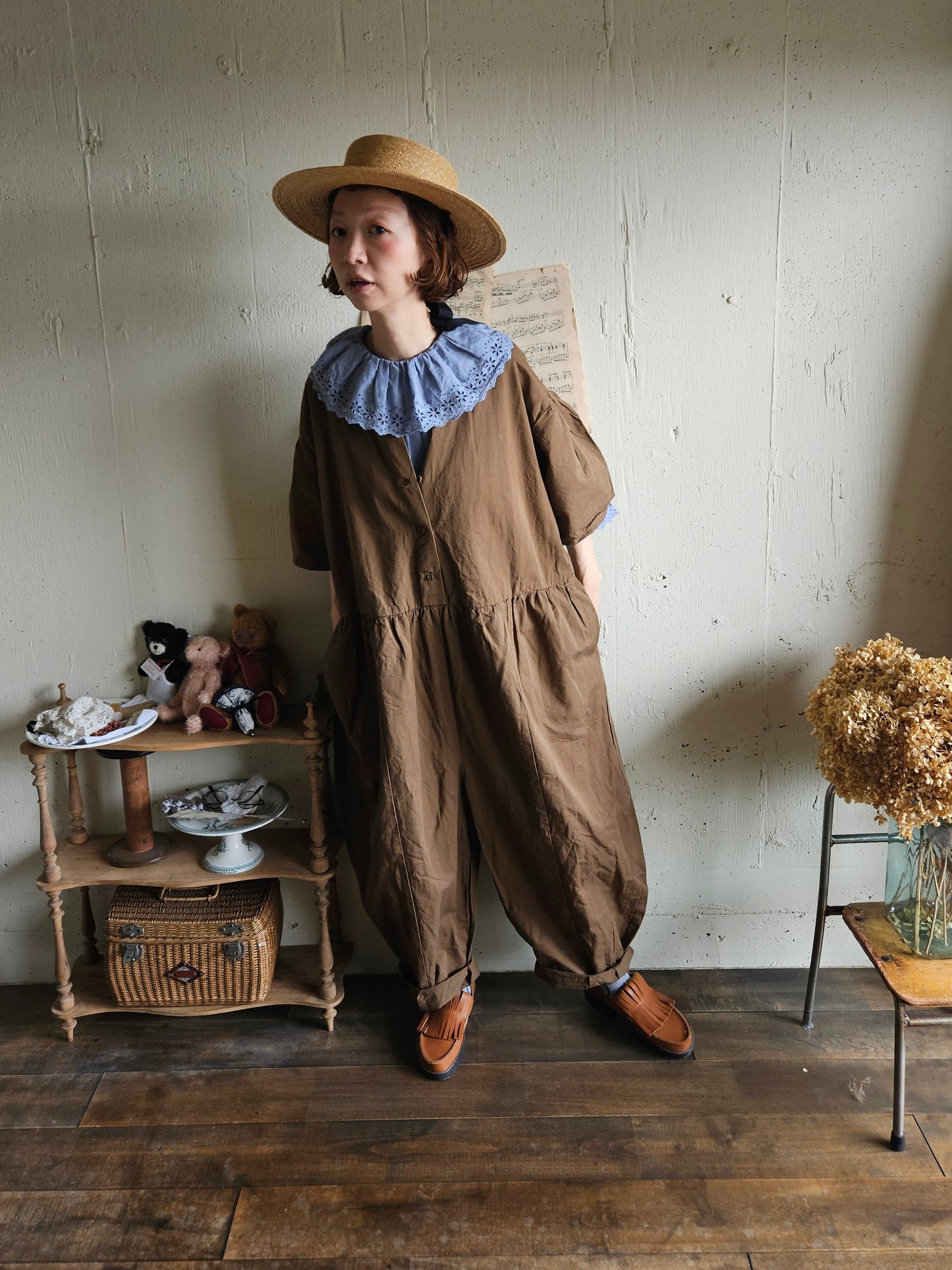 【即納】アンティークフリルブラウス　gauze#×megurimegutte  別注カラー！スモーキーブルー　smoky blue    antique frill blouse