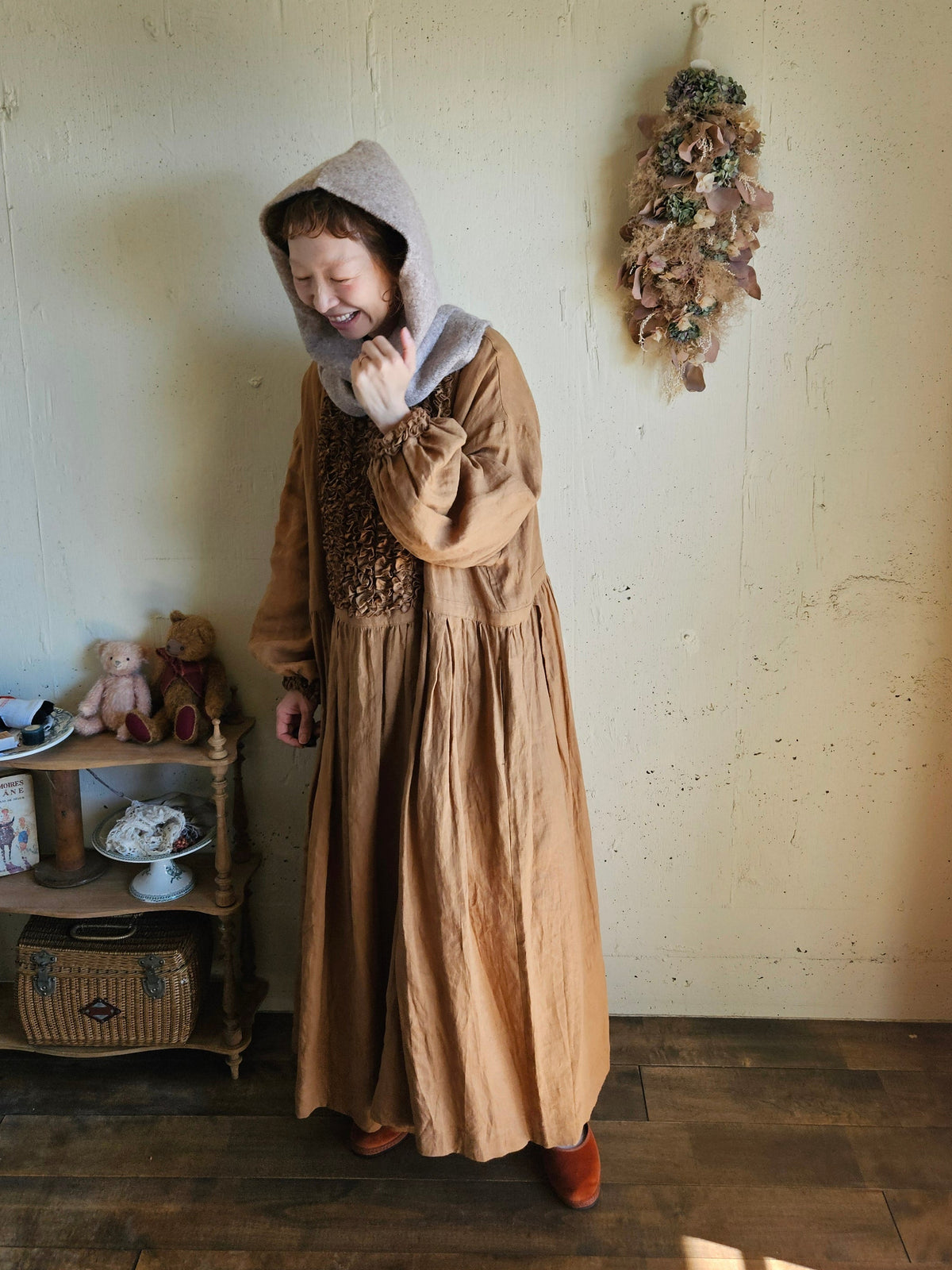 【即納商品】ニットフードネックウォーマー　moca brown　hood neck warmer