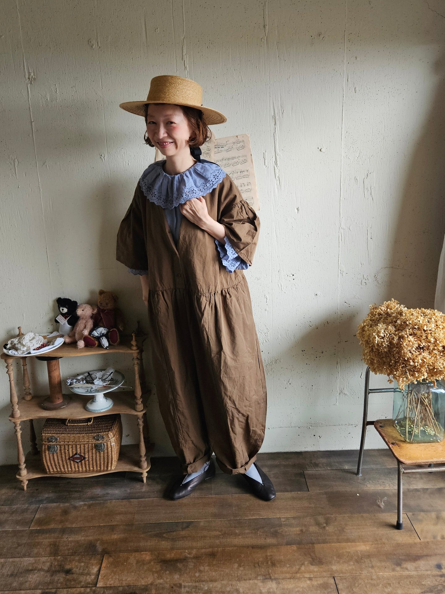 【即納】アンティークフリルブラウス　gauze#×megurimegutte  別注カラー！スモーキーブルー　smoky blue    antique frill blouse