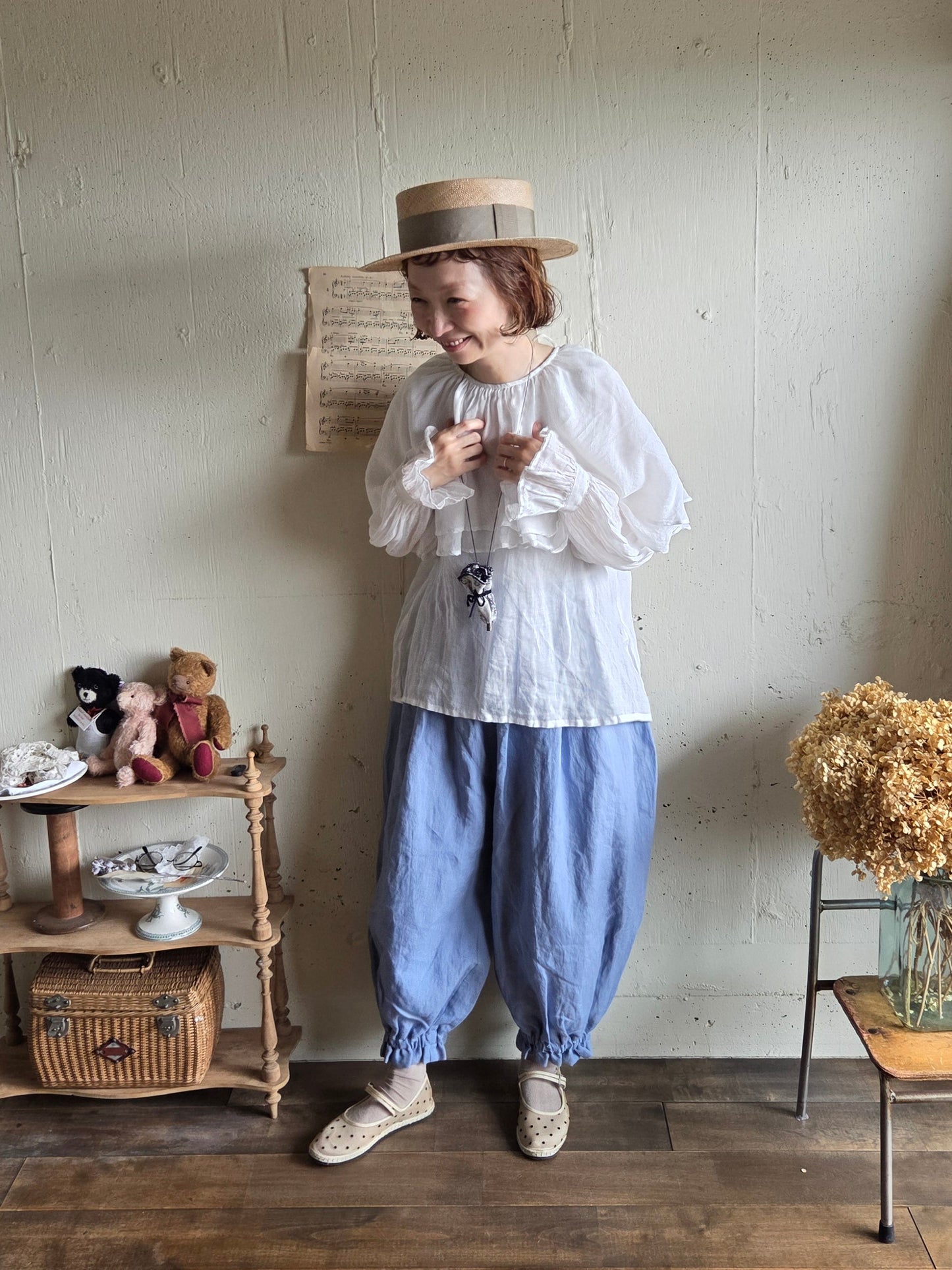 【即納】ダブルカラーピエロブラウス　　White  DOUBLE COLLAR PIEROT BLOUSE