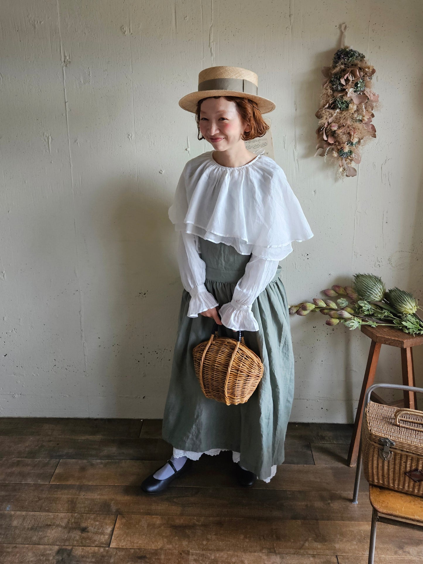 【即納】ダブルカラーピエロブラウス　　White  DOUBLE COLLAR PIEROT BLOUSE