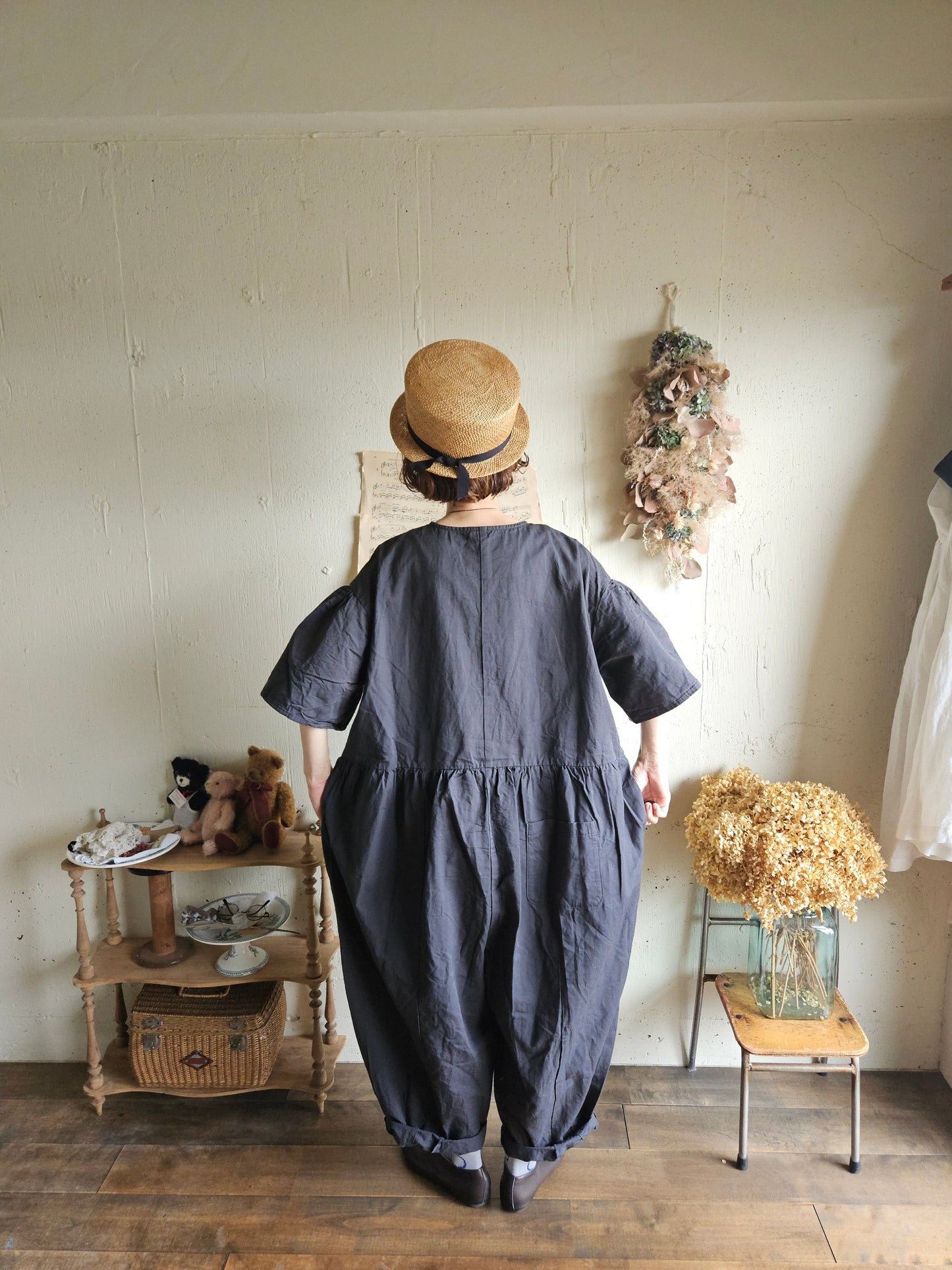 【即納】Gauze#  チャーリーサロペット　CHARCOAL BLACK　オールインワン